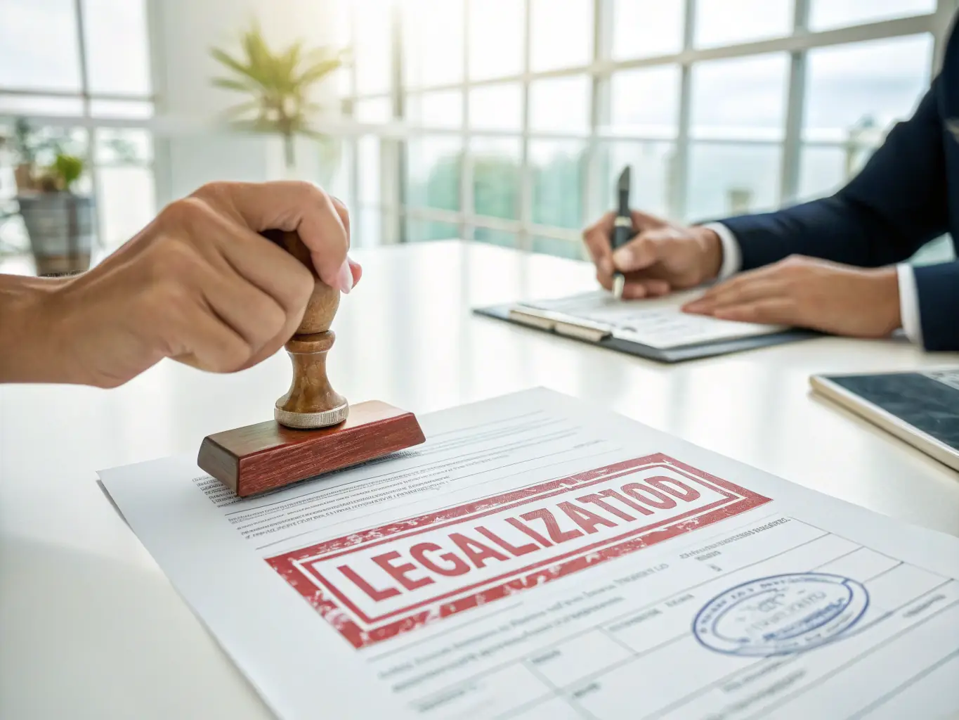 A digital illustration depicting a vehicle moving through customs with stamps and official documents overlaid, symbolizing customs clearance.