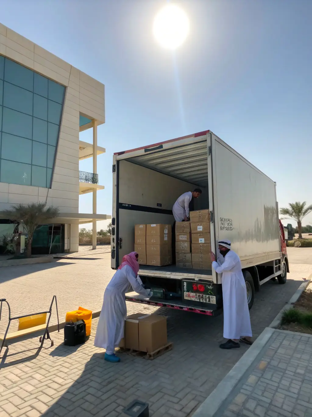 A delivery truck arriving at a client's location with a luxury car, symbolizing the final delivery service provided by JMJ Solutions.