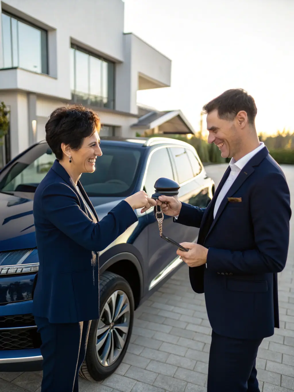 A visually appealing image of a satisfied client receiving the keys to their newly imported vehicle, showcasing JMJ Solutions' commitment to customer satisfaction.